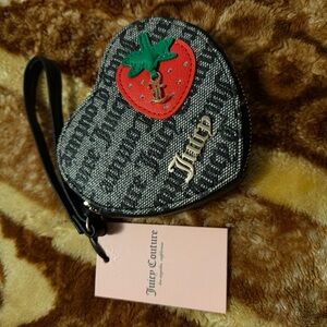 Juicy Couture Black and Gray Heart Wristlet with Strawberry Accent